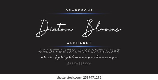 Hand drawn calligraphic vector monoline font. Distress signature letters. Modern script calligraphy type. ABC typography latin signature alphabet.