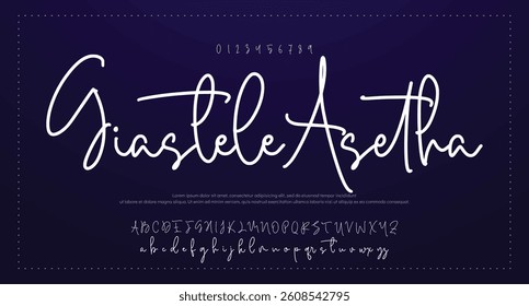  Hand drawn calligraphic vector monoline font. Distress signature letters. Modern script calligraphy type. ABC typography latin signature alphabet