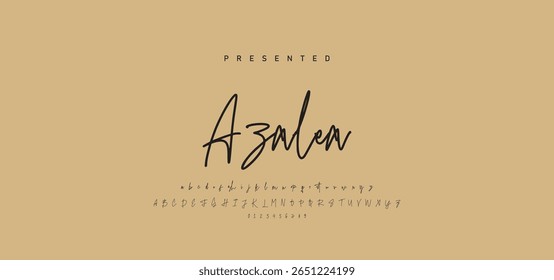 Handgezeichnete kalligraphische Vektorgrafik Monoline Schriftart. Unterschriftsbriefe für Notfälle. Moderne Schrift Kalligraphie Typ. Alphabet der lateinischen ABC-Schriftart.