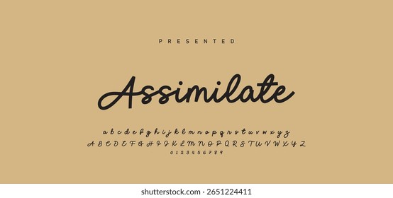 Fonte monocromática de vetor caligráfico desenhada à mão. Cartas de assinatura de socorro. Tipo de caligrafia de script moderno. Alfabeto latino de assinatura da tipografia ABC.