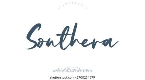 Fonte monocromática de vetor caligráfico desenhada à mão. Cartas de assinatura de socorro. Tipo de caligrafia de script moderno. Alfabeto latino de assinatura da tipografia ABC.