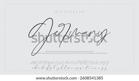 Hand drawn calligraphic vector monoline font. Distress signature letters. Modern script calligraphy type. ABC typography latin signature alphabet.