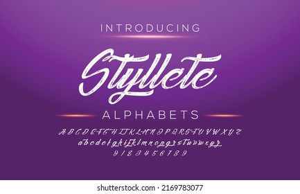 Tipo de letra vectorial caligráfico dibujado a mano. Grunge de socorro. Tipo de caligrafía de script moderno. Alfabeto latino de tipografía ABC con ligaduras.