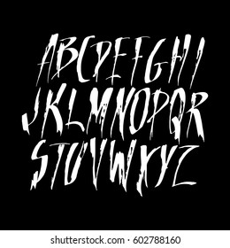 Hand drawn calligraphy alphabet. Graphic Font for your design. Lettering alphabet. Stylish letters. Vector illustration.