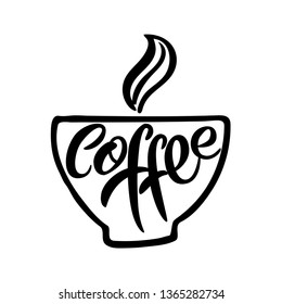 Hand drawn calligraphy and brush pen lettering word coffee. Design of advertising brochures and invitations to cafes, restaurants, bakery - Vector