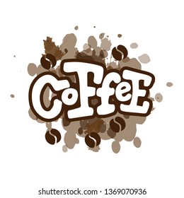 Hand drawn calligraphy and brush pen lettering word coffee. Design of advertising brochures and invitations to cafes, restaurants, bakery. Watercolor background - Vector