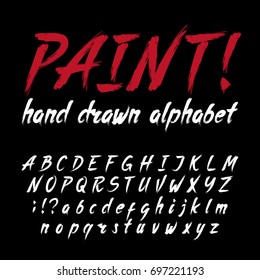 Hand drawn calligraphy brush stroke alphabet. Grunge style letters and numbers. Stock vector font for your design