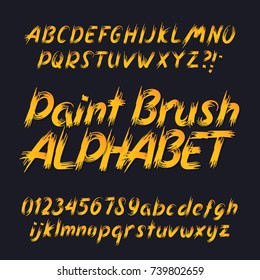 Hand drawn calligraphy brush stroke alphabet. Uppercase and lowercase letters and numbers. Stock vector typeface for your headers and any typography design.