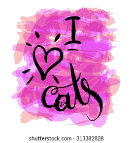 hand drawn calligraphy by brush and ink the symbol with heart and cat  in the form of letter on the muzzle means i love cats