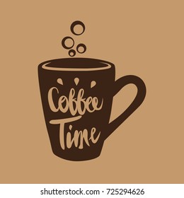 Hand drawn Calligraphy Coffee time, coffee or tea icon or logo, Lettering, calligraphy vector illustration
