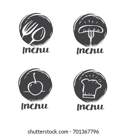Hand drawn calligraphy cooking, cuisine logo, Icon and label for design menu restaurant or cafe, illustration lettering vector design.