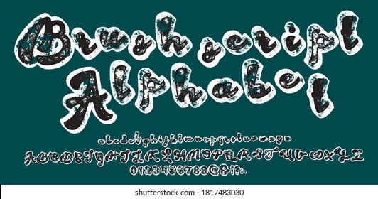 Hand drawn  calligraphy display typeface on dark background for projects,logotypes and headlines.Outdoor poster advertising inspired font.Letters and numbers.Vector illustration.