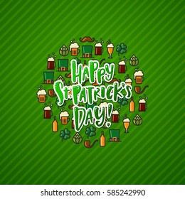 Hand drawn calligraphy Happy St. Patrick's Day poster with  icon clover