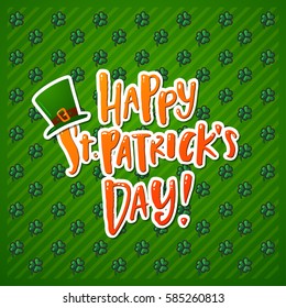 Hand drawn calligraphy Happy St. Patrick's Day poster with  icon clover