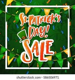 Hand drawn calligraphy Happy St. Patrick's Day SALE poster