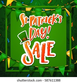 Hand drawn calligraphy Happy St. Patrick's Day SALE poster