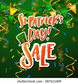 Hand drawn calligraphy Happy St. Patrick's Day SALE poster