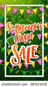 Hand drawn calligraphy Happy St. Patrick's Day SALE poster