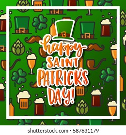 Hand drawn calligraphy Happy St. Patrick's Day poster  