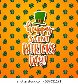 Hand drawn calligraphy Happy St. Patrick's Day poster  