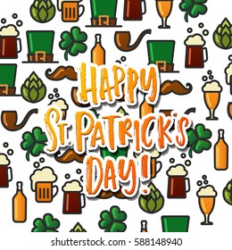 Hand drawn calligraphy Happy St. Patrick's Day poster  