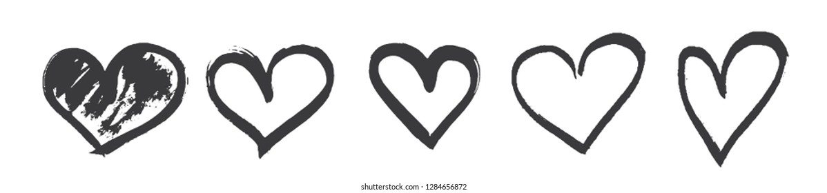 Hand Drawn Calligraphy Heart Set Isolated on White Background. Vector Illustration.