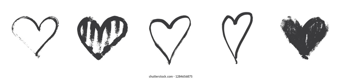 Hand Drawn Calligraphy Heart Set Isolated on White Background. Vector Illustration.