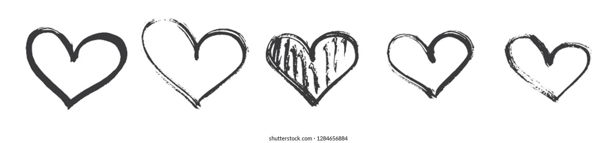 Hand Drawn Calligraphy Heart Set Isolated on White Background. Vector Illustration.
