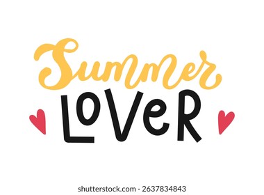 Hand drawn Calligraphy Lettering Summer Lover. Handwritten words isolated on white background. Typographic inscription for summertime banner, web, print, card, holiday poster, t shirt.