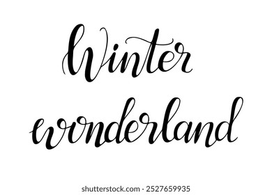 Handgezeichnete Kalligraphie-Beschriftung mit Text Winterwunderland. Grußkartenvorlage für Winterurlaub Banner, Postkarte, Weihnachtsgrußkarte. Schwarze Vektorgrafik einzeln auf weißem Hintergrund
