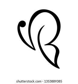 Hand drawn calligraphy logo of butterfly. Beauty cosmetic concept. Ecology vector element sing. Illustration eco icon design for wedding and Holiday Day, greeting card.
