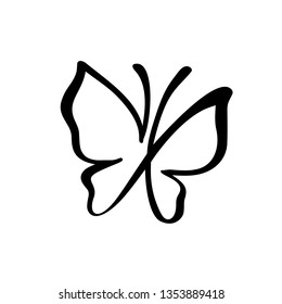Hand drawn calligraphy logo of butterfly. Beauty cosmetic concept. Ecology vector element. Illustration eco icon design for wedding and Holiday, greeting card.