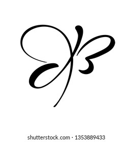 Hand drawn calligraphy logo of butterfly. Beauty cosmetic concept. Ecology vector element. Illustration eco icon design for wedding and Holiday, greeting card, spa.
