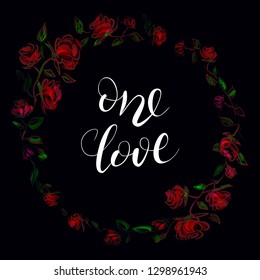 Hand drawn calligraphy love lettering of a phrase One love. Happy Valentine's Day  typography vector design for greeting cards, as a print on t-shirts and bags, a poster. EPS 10