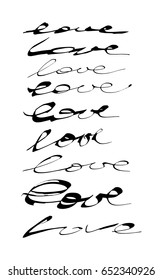 Hand drawn calligraphy love vector set