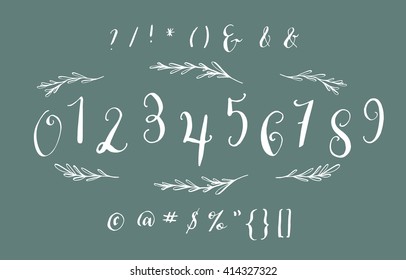 Hand drawn calligraphy numbers and design elements. Vector illustration