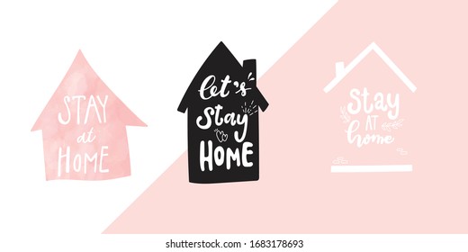 Hand drawn calligraphy stay home vector for corona virus awareness