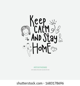 Hand drawn calligraphy stay home vector for corona virus awareness