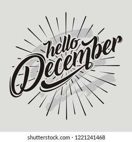 Hand drawn  calligraphy and text Hello december