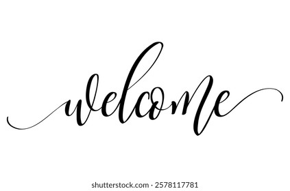 Hand drawn calligraphy of the word "Welcome"