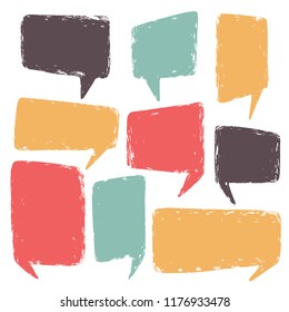 Hand drawn callout clouds. Speech bubbles various shapes and colors . Vector textured elements for designs.