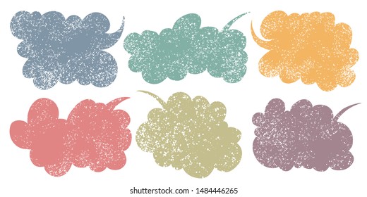Hand drawn callout clouds. Speech bubbles various shapes and colors . Vector textured elements for designs.