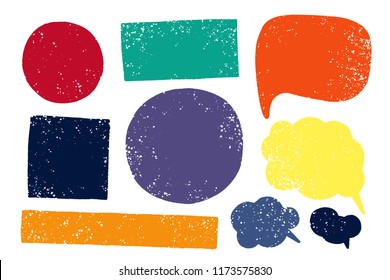 Hand drawn callout clouds and various shapes for backdrops. Vector textured multi color elements for designs. Simple textured backgrounds.