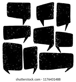 Hand drawn callout clouds various shapes for backdrops. Vector textured monochrome elements for designs.