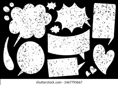 Hand drawn callout clouds and various shapes for backdrops. Vector textured white color elements for designs. Simple textured backgrounds.