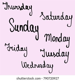hand drawn callygraphic names of days of the week