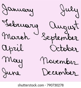 hand drawn callygraphic names of the months