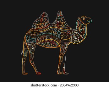 Hand drawn camel. Colorful zentangle ornament for your design