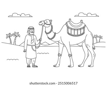 Hand Drawn camel illustration in Mandala Art style for coloring book