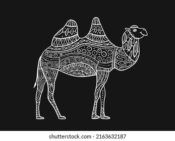 Hand drawn camel, zentangle ornament for adult anti stress Coloring book
